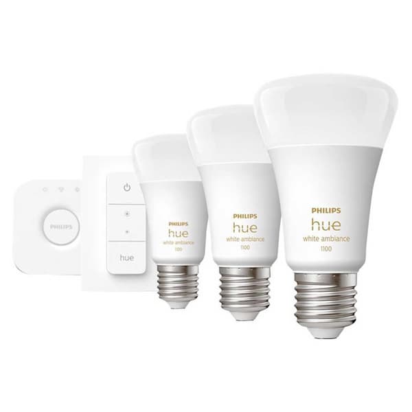 Philips Hue White ambiance Startsæt: 3 x E27 pærer (1100lm) + Dimmer switch