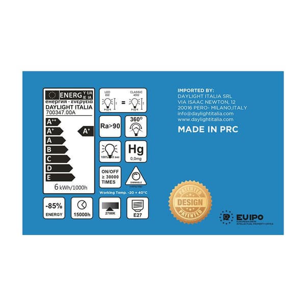 Creative Cables Led Pære Dash D170 E27 6w 2700k 570 Lumens Hvid