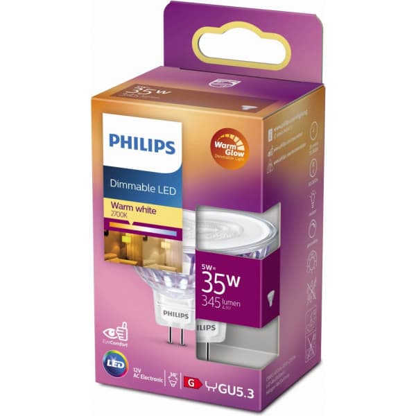 Philips Warm Glow LED MR16 -kohdelamppu, 12V, GU5.3, 2200-2700K, 345 lm