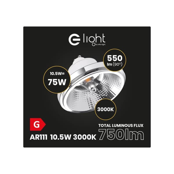 AR111 Pære - 10,5W GU10 3000K/ Hvid med reflektor