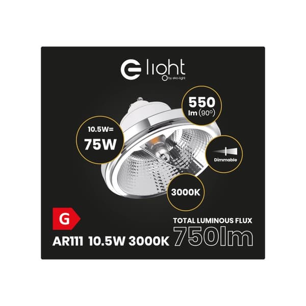 AR111 BULB - 10,5W GU10 3000K/ Vit med reflektor Dimbar