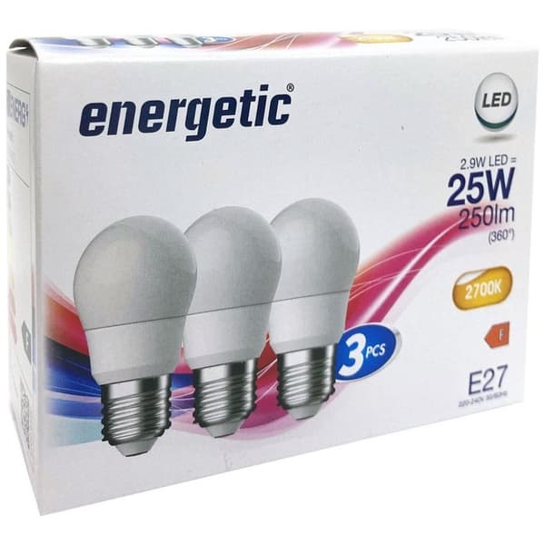 Energiske LED Pærer Kugle E27 25W Mat Hvid 3 Stk