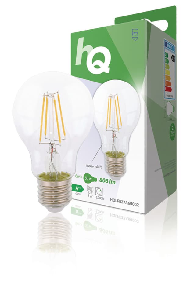 HQ HQLFE27A60002 Led Retro glödlampa E27 A60 6W 806 Lm 2700K