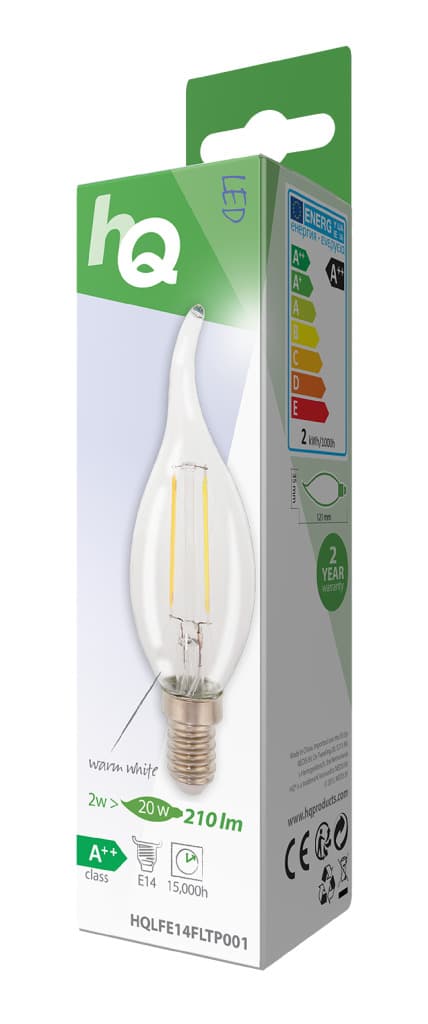 HQ HQLFE14FLTP001 Led Retro Pære E14 buet lys 2W 210 Lm 2700K