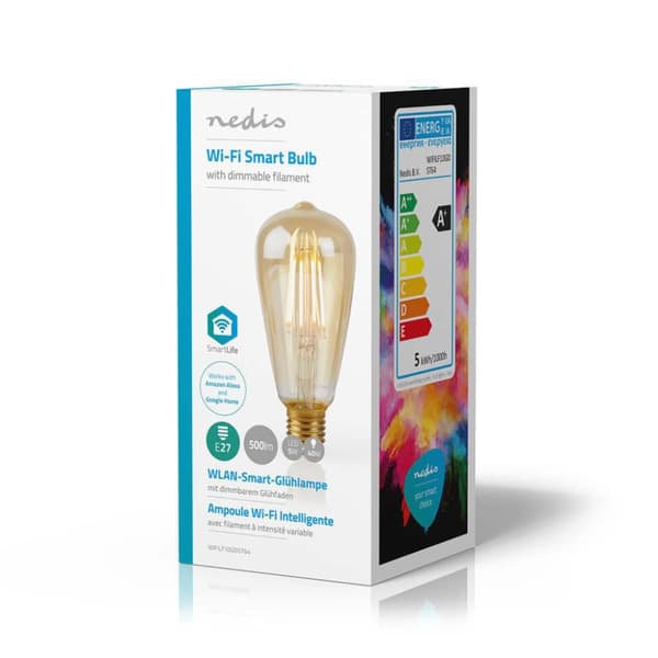 Nedis WIFILF10GDST64 Wi-fi Smart LED-lampa med glödtråd E27 St64 5 W 500 Lm