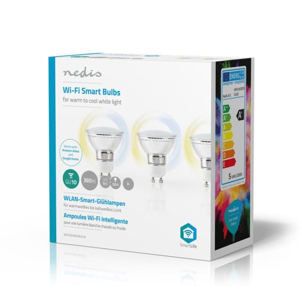 Nedis WIFILW30CRGU10 Wi-Fi Smart LED-pære varm til kølig hvid Gu10 3-pack