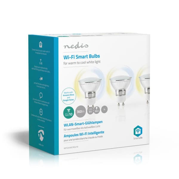 Nedis WIFILW30CRGU10 Wi-Fi Smart LED-pære varm til kølig hvid Gu10 3-pack
