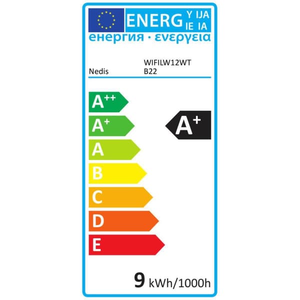 Nedis WIFILW12WTB22 Smartlife Led Pære Wi-fi B22 800 Lm 9 W Varm hvid 2700 K Energiklasse: A+ Android™ & iOS A60