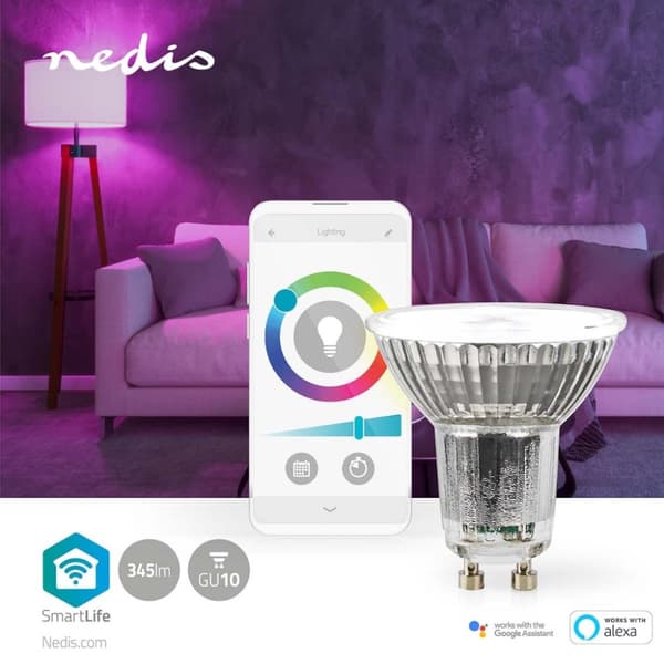 Nedis WIFILRC10GU10 Smartlife Monivärinen Lamppu Wi-fi Gu10 345 Lm 4,9 W Rgb / Lämpöstä Viileään Valkoinen Android™ / Ios Par16