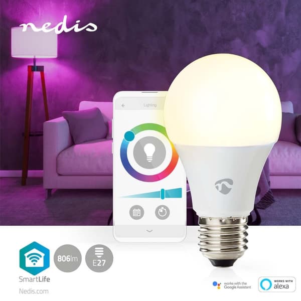 Nedis WIFILRC10E27 Smartlife Flerfärgslampa Wi-fi E27 806 Lm 9 W Rgb / Varm Till Cool Vit Android™ / Ios Peer