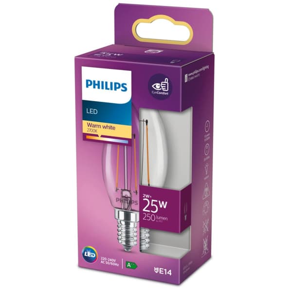 Philips klassiske LED-pære 25W B35 E14 Varm hvid