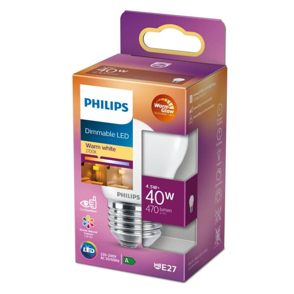 Philips dimbar klassisk LED-ljuslampa 40W E27 varmvit