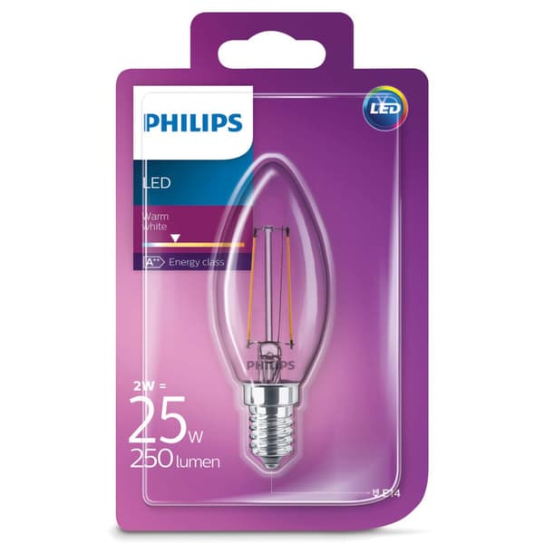 Philips LEDClassic 25W (2W) B35 E14 WW CL ND 1BC/4 belysning