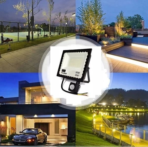 LED UTOMHUSLAMPA MED RÖRELSESENSOR 50W DUSK IP65