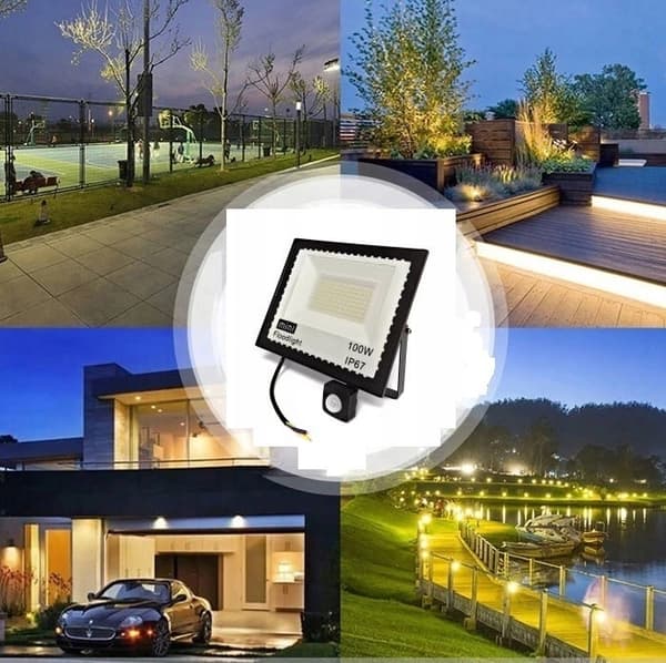 UDENDØRS LED HALOGENLAMPE TIL FACADER 100W MED BEVÆGELSES- OG SKUMMERSENSOR