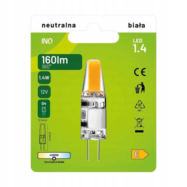 LED-pære G4 12V 1,4W 160lm 4000K INQ