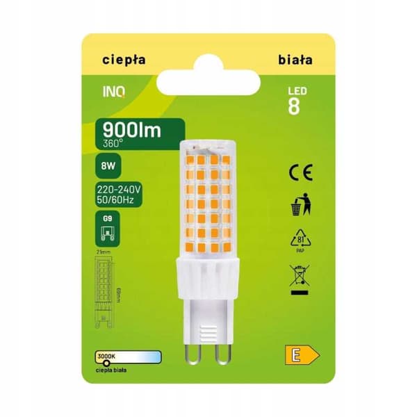 G9 LED-pære 8W 900lm 3000K INQ