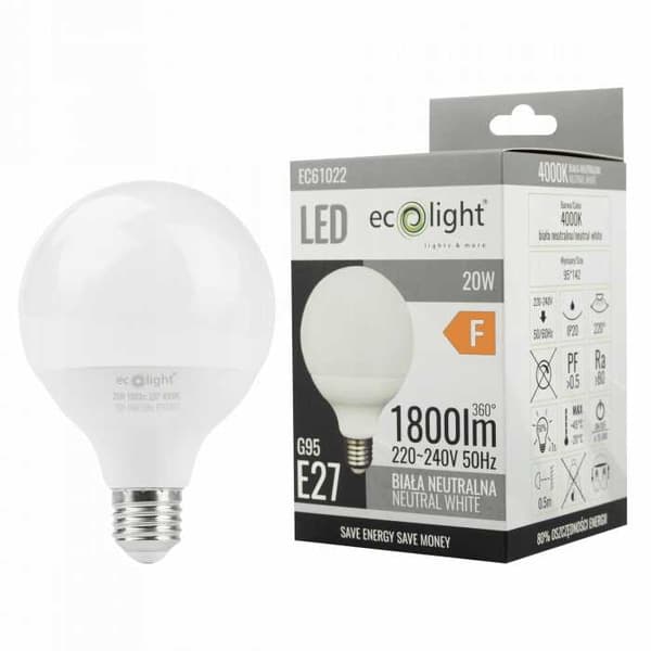 G95 E27 LED-lampa 20W 4000K