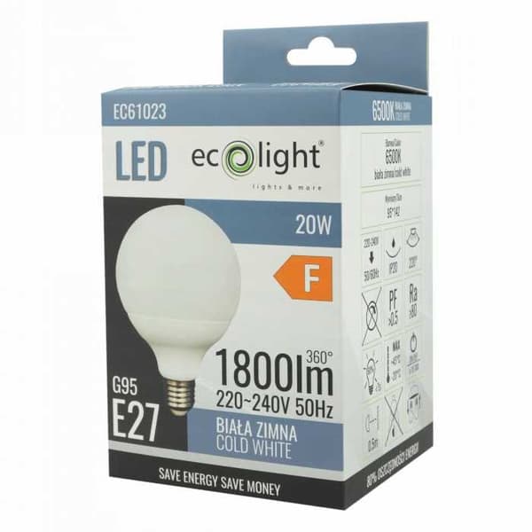 G95 E27 LED-lampa 20W 6500K