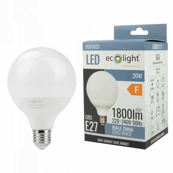 G95 E27 LED-lampa 20W 6500K