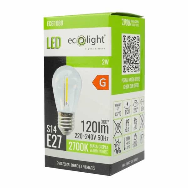 LED-pære E27 230V 2W 2700K til guirlander