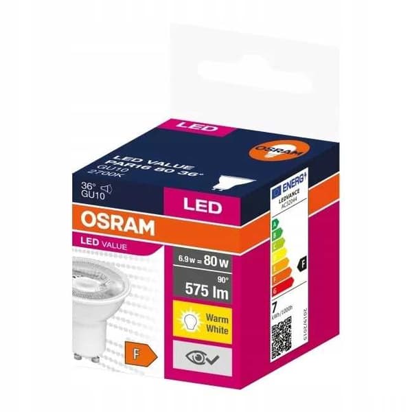 OSRAM GU10 LED-pære 6,9w 2700K 36°