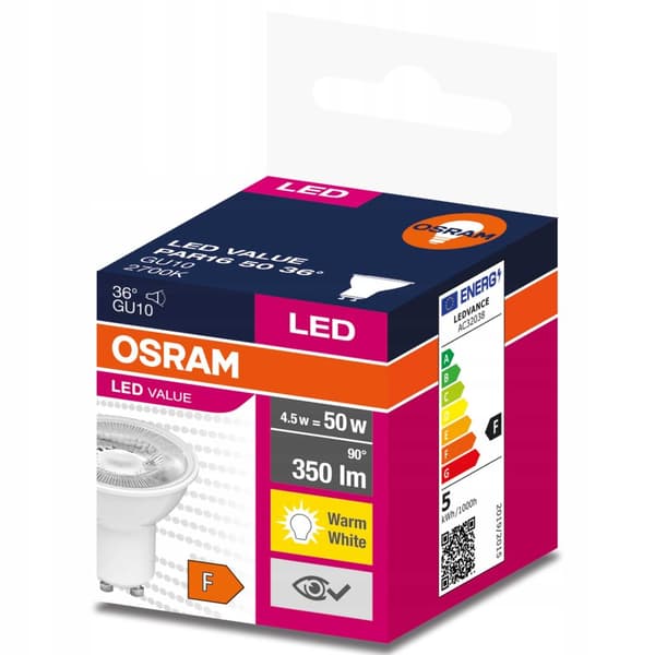 OSRAM GU10 LED-pære 4,5w 2700K 36°
