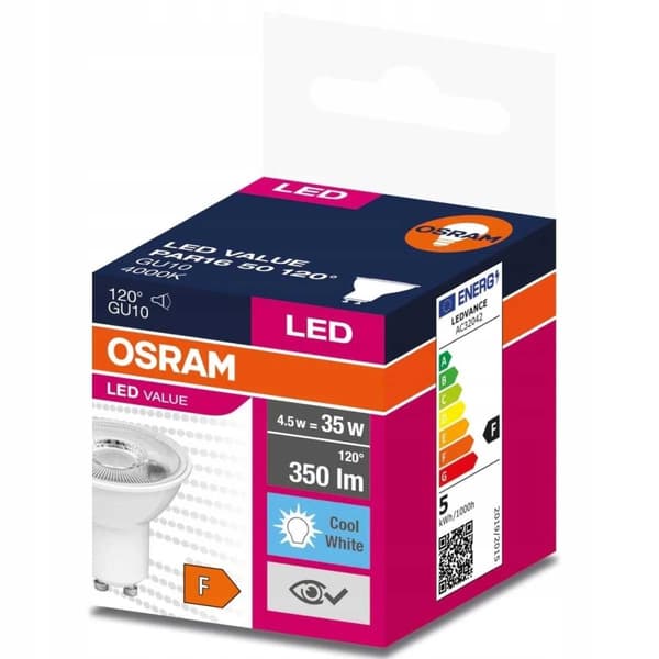 OSRAM GU10 LED-lampa 4,5W 6500K 120°
