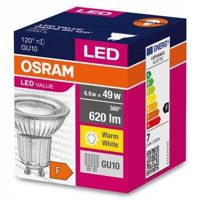 OSRAM GU10 LED-pære 6,9w 3000K 120° glas