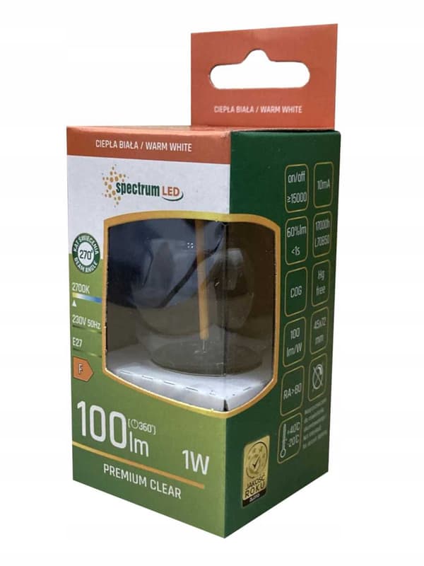 LED-lamppu FILAMENT G45 pallo E27 1W Lämmin