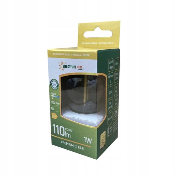 LED-pære FILAMENT G45 kugle E27 1W Neutral