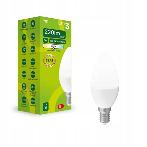 LED-pære C37 E14 3W KEARTE 220lm 4000K INQ