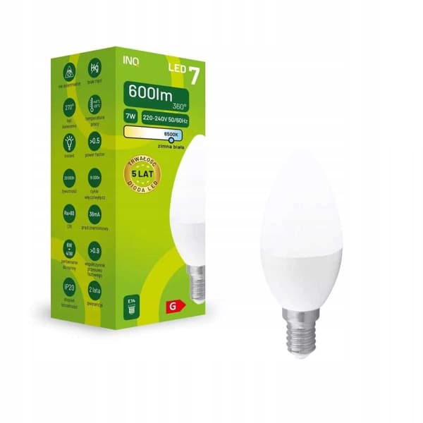 LED-pære C37 E14 7W KEARTE 600lm 6500K INQ