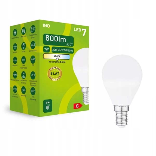 LED-pære G45 E14 7W KUGLE 600lm 4000K INQ