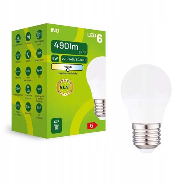 LED-pære G45 E27 6W KUGLE 490lm 4000K INQ