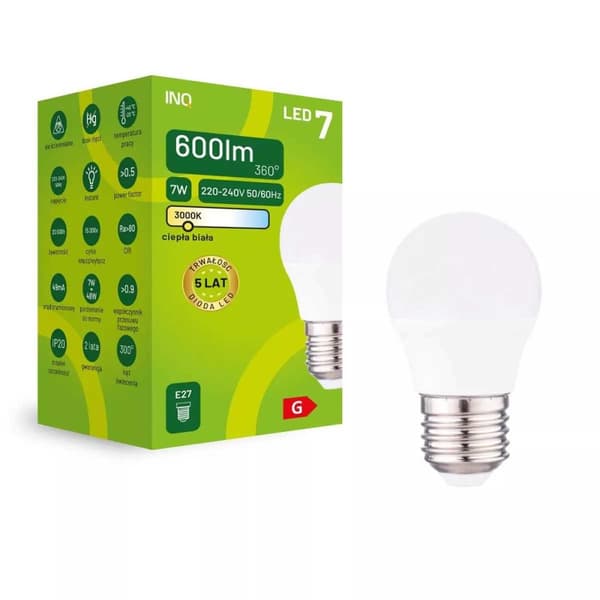 LED-pære G45 E27 7W KUGLE 600lm 3000K INQ