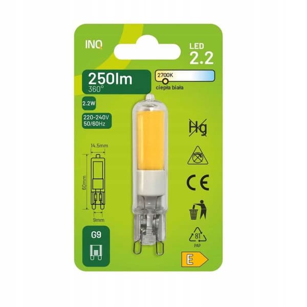 LED-pære G9 2,2W glas 250lm 2700K INQ