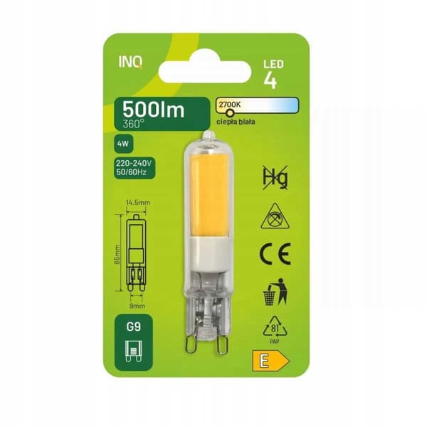 LED-pære G9 4W glas 500lm 2700K INQ