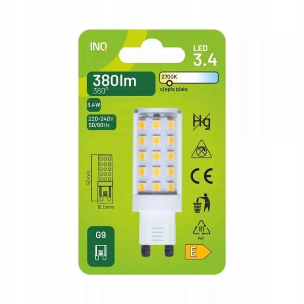 G9 LED-lampa 3,4W 380lm 2700K INQ