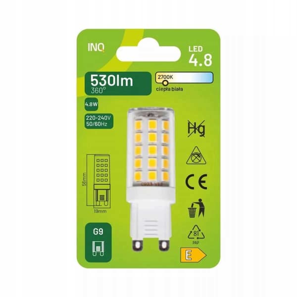 G9 LED-pære 4,8W 530lm 2700K INQ