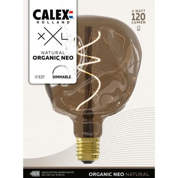 E27 LED-lamppu - CALEX - G125 NEO ORGANIC - Joustava filamentti - 4 W - 120 lm - 1800 K - Himmennettävä - Luonnollinen