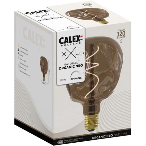 E27 LED-lamppu - CALEX - G125 NEO ORGANIC - Joustava filamentti - 4 W - 120 lm - 1800 K - Himmennettävä - Luonnollinen