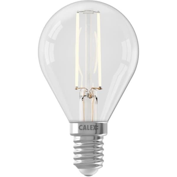 E14 LED-pære - CALEX - BALL P45 - Lige glødetråd - 3,5 W - 250 lm - 2700 K - Dæmpbar - Transparent