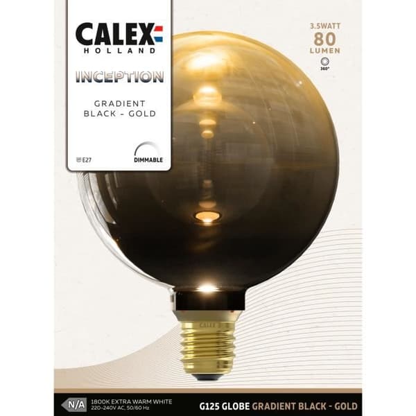 E27 LED-lampa - CALEX - INCEPTION G125 - 3,5 W - 80 lm - 1800 K - Svart / guldtonad