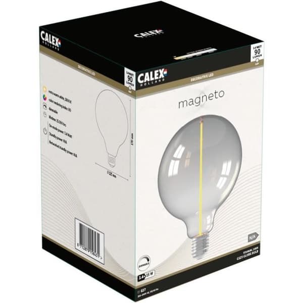 E27 LED-pære - CALEX - MAGNETO G125 - Lige glødetråd - 3,4 W - 90 lm - 1800 K - Titanium