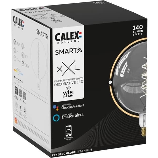 E27 LED-pære - CALEX - G200 SMART LED - 5 W - 130 lm - 2100 K - Dæmpbar - Titanium