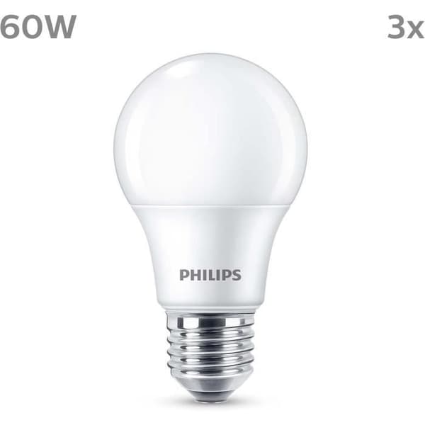 LED-lampe - PHILIPS - 60 W - E27 - Varm hvid - Mat - Ikke dæmpbar - 3 stk.