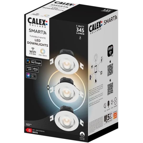 LED Infällda Spotlights - CALEX - SMART DOWNLIGHT - 5 W - 400 ml - 6500 K - Dimbar - 3-pack