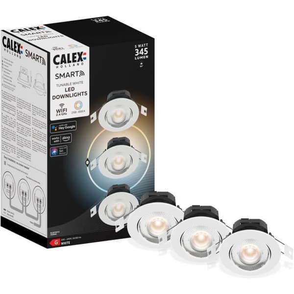 LED Infällda Spotlights - CALEX - SMART DOWNLIGHT - 5 W - 400 ml - 6500 K - Dimbar - 3-pack