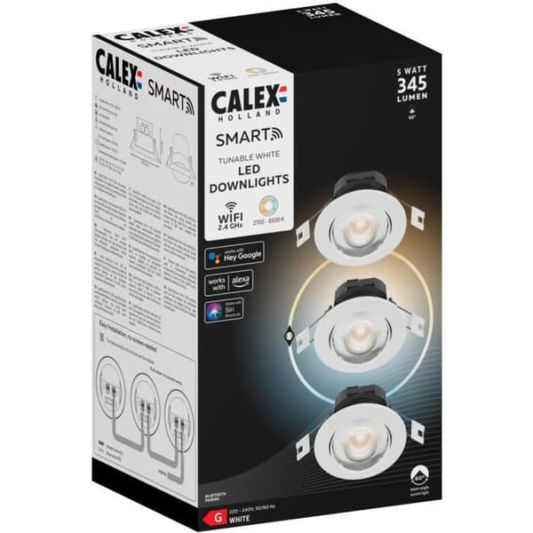 LED Infällda Spotlights - CALEX - SMART DOWNLIGHT - 5 W - 400 ml - 6500 K - Dimbar - 3-pack